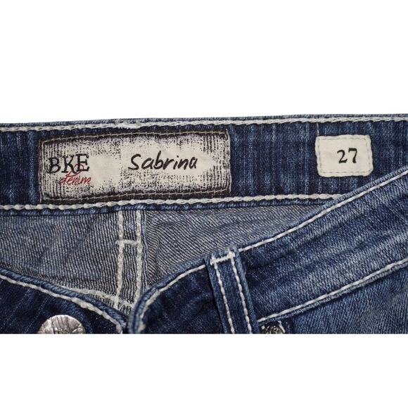 BKE Denim Sabrina Jean Shorts Size 27 Mid Rise Cuffed Blue Distressed Rhinestone - Picture 7 of 9